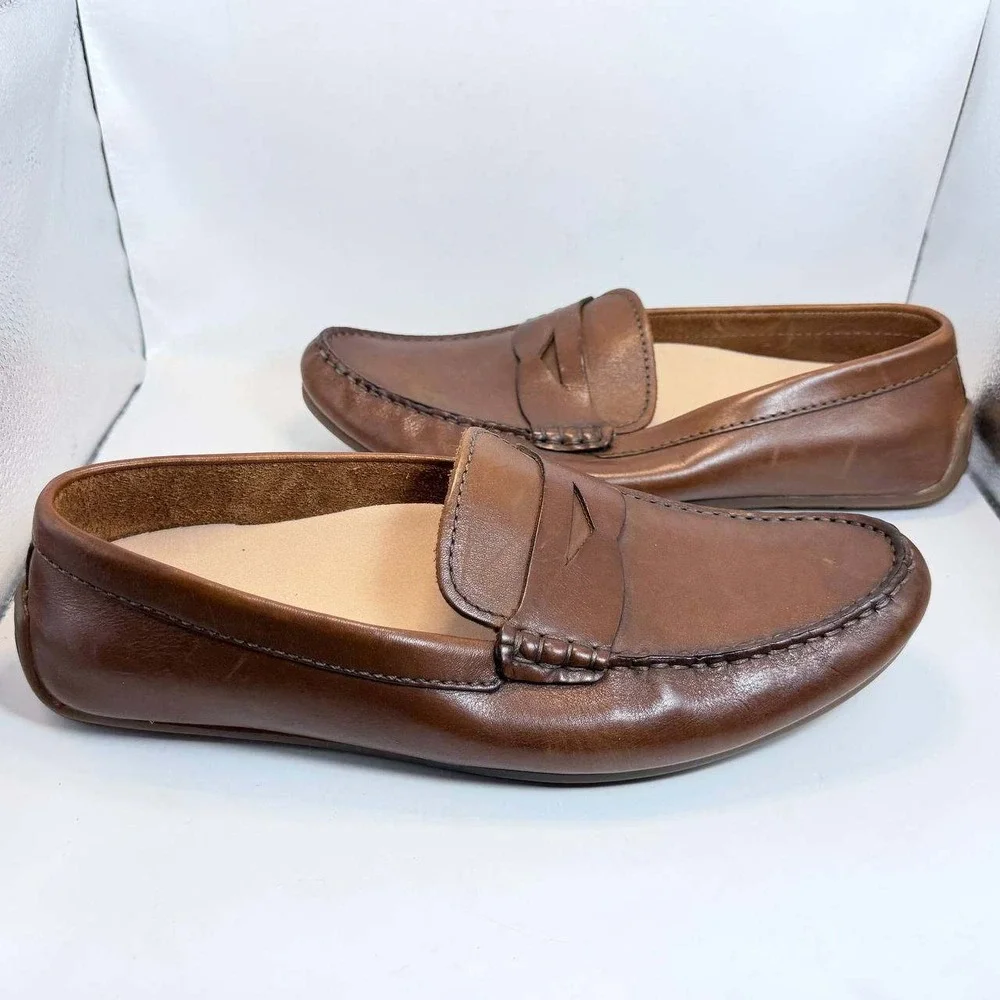 Clarks Mens Hamilton Free Penny Loafers Tan Brown Leather Driving Mocs 8.5 US